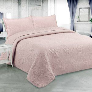 Solid Embossed Pinsonic Coverlet Bedspread  Soft 3 Piece Summer Quilt Set